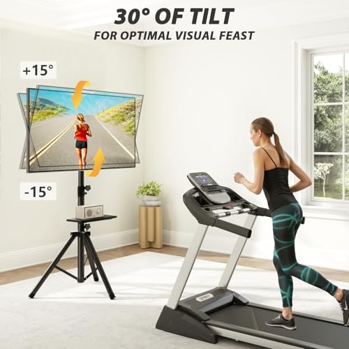 TVON Tripod TV Stand with Shelf for 23-80 Inch TVs, 100lbs Capacity - Black