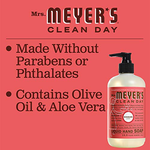 MRS. MEYER'S CLEAN DAY Hand Soap, Made with Essential Oils, Biodegradable Formula, Rhubarb, 12.5 fl. oz (Pack of 3)