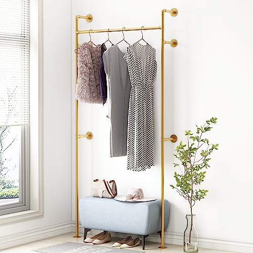 A-Gold Wall Mount Industrial Pipe Clothing Rack - Heavy Duty Metal Double Rod Garment Display, 39 Inch