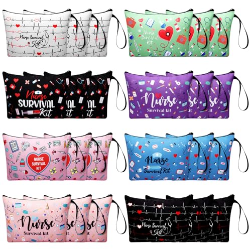 Huhumy Classic Nurse Cosmetic Bags Bulk Set - 24 Pouches with Nurse-Themed Design