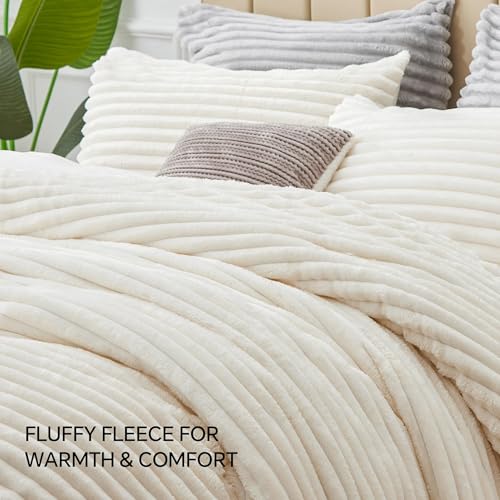 BEDELITE California King Fleece Comforter Set - Cream White, Fluffy Micro-Mink & Plush Bed Bedding