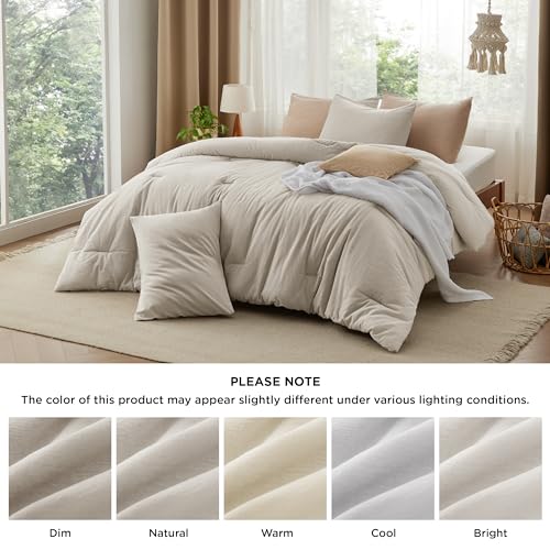 Linen Cotton Comforter Set King Size Prewashed Cozy & Soft - Linen Color
