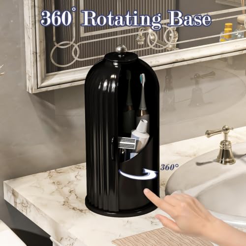 Waterproof Toothbrush Holder with 180° Rotating Cover - Solid Black - Zufudo