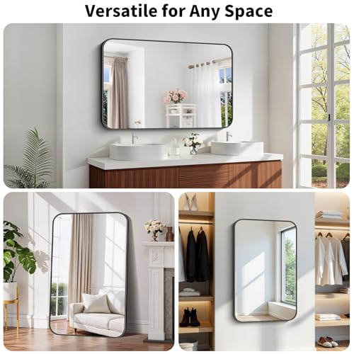 Bathroom Wall Mirror 48 Inch x 30 Inch Large Vanity Mirror for Over Sink - Black Frame