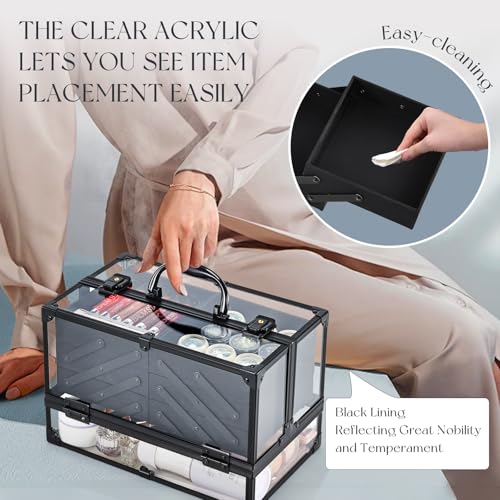 FRENESSA Portable Makeup Case with 6 Trays - Black Travel Organizer