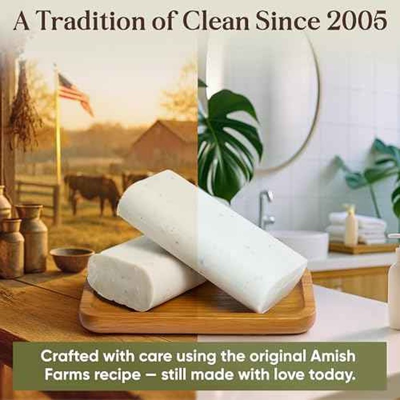 Amish Farms Soap Value Pack? 8 Easy-to-Grip Hydrating Bars (5 oz Each, 2.5 lb) | Cold-Process, USA Made for Sensitive Skin, Face, Hair & Body | Gentle Clean Scent Original Recipe ? Tin Tub Collection