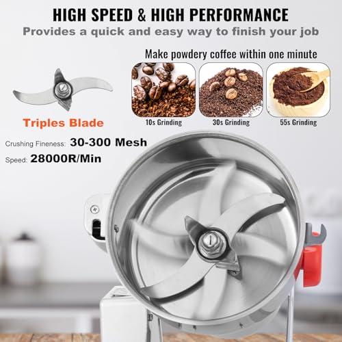 VEVOR 1000g Electric Grain Mill Grinder High Speed 3000W Commercial Spice Pulverizer