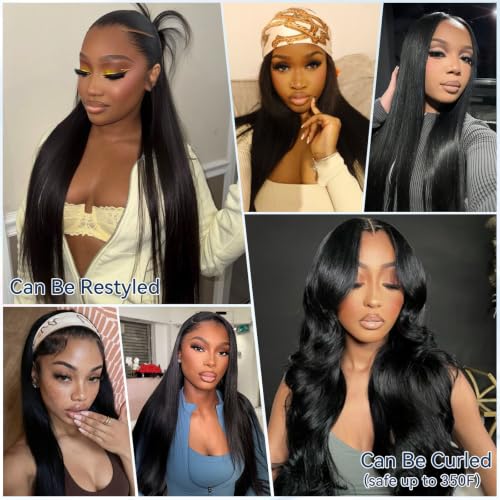Long Straight Synthetic Lace Front Wig for Black Women 13x4 HD Transparent Cap - Black, 30 Inch