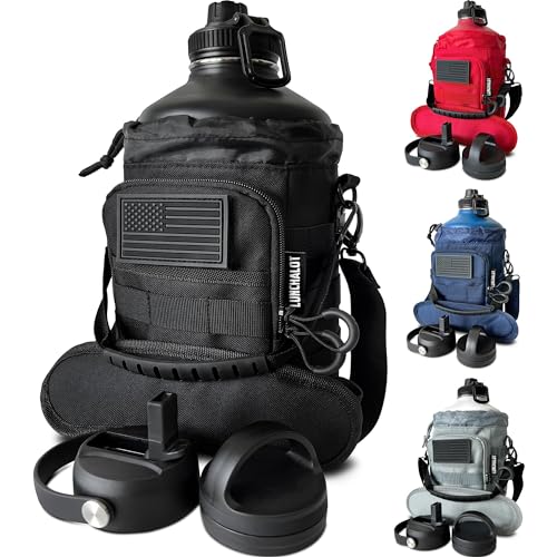 128 Oz Water Bottle Big Black Stainless Steel Insulated Water Jug - Leakproof, Travel Friendly