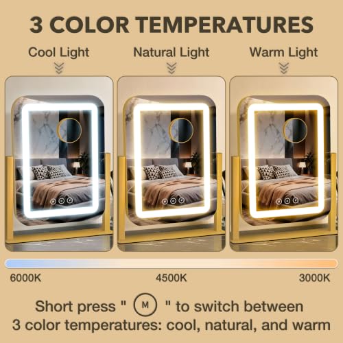 Gold 13.9" x 12" LED Vanity Mirror with Lights, Touch Control