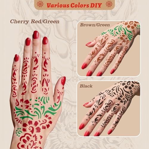 Kids & Adults Temporary Tattoo Kit with 8 Colors, Stencils & Ink - Waterproof & Safe