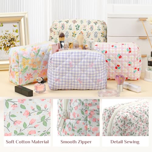 Mix Print Cotton Quilted Makeup Bag Set - 10 Pcs Bridesmaid Gift, 7.09 x 4.33 x 2.76 Inches