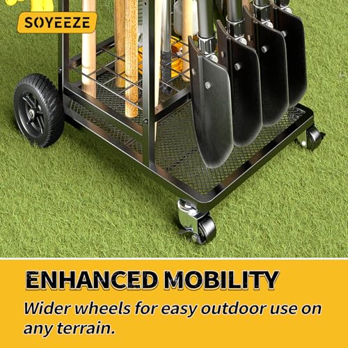 Garden Tool Organizer Cart with Large Wheels & 3-Tier Storage for Garage