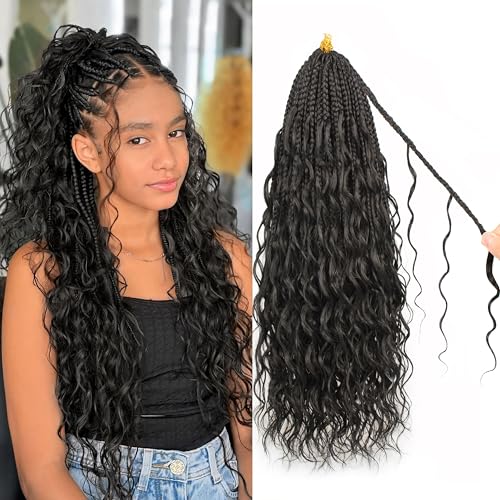 1B / 24 Inch Goddess Box Braids Crochet Hair - Natural Protein Fiber, Soft & Durable