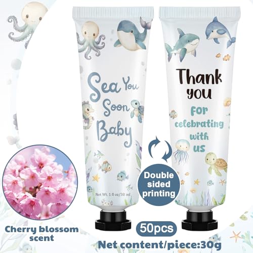Loopeer 50 Pcs Sea You Soon Baby Shower Hand Cream Gift Bulk Set Double Side Design Thank You for Celebrating with Me for Under the Sea Themed Baby Shower Birthday Party Favors