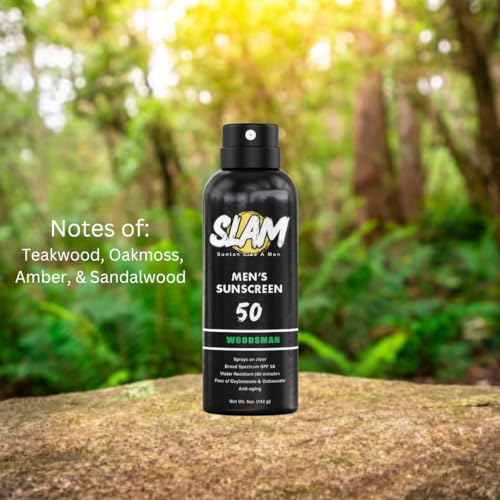 SLAM WoodsMan & BeachMan Bundle - Men's Scented Sunscreen, Sunscreen Spray, Water Resistant, Paraben Free, Broad Spectrum UVA/UVB (Large, 50, Sun Protection Factor (SPF))