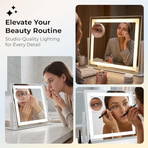 White 12x16 Inch Lighted Vanity Mirror with 360° Rotation - Makeup & Grooming