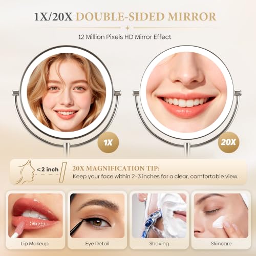 SANFANGIE 9-inch Brushed Nickel Lighted Makeup Mirror with 20X Magnification