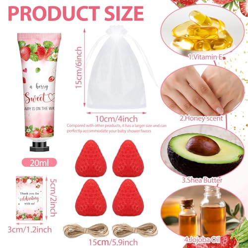 Baby Shower Favors Soap Set - 25 Strawberry Themed Guest Gifts with Hand Cream & Tags