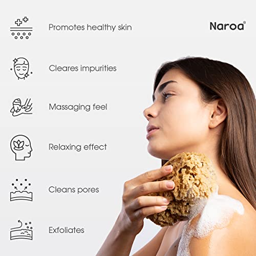 Naroa X Large Natural Shower Sponge - Unbleached Body Scrubber Loofah, Eco-Friendly & Plastic-Free