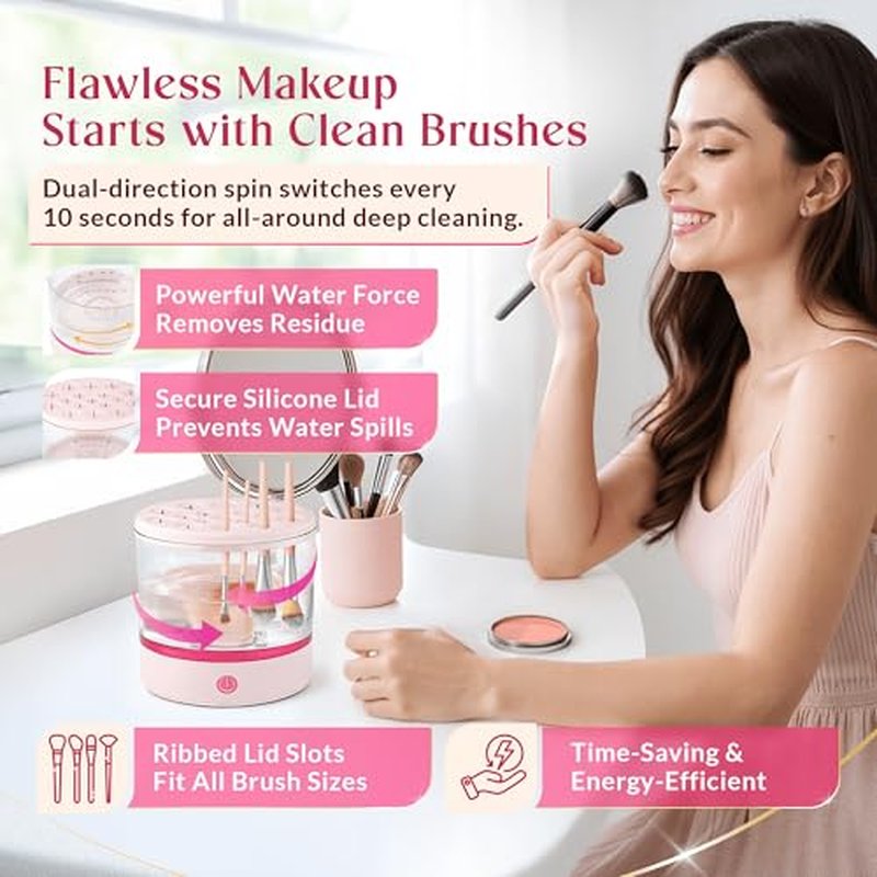 360¡Æ Electric Makeup Brush Cleaner - Dual Spin Makeup Brush Cleaning Machine, Holds 17 Brushes, Portable and Compact Design for Travel & Home Use, Perfect Brush Cleaner for Makeup Professionals