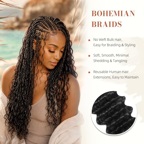 Deep Wave Boho Human Hair for Braiding - 20 Inch, 100g, Unprocessed & Tangle-Free - Variation #1B