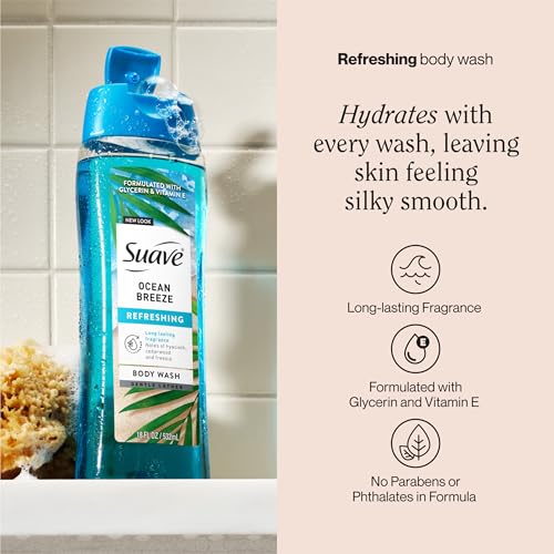 Suave Ocean Breeze Body Wash 3 Fl Oz Pack of 6 - Hydrating & Refreshing