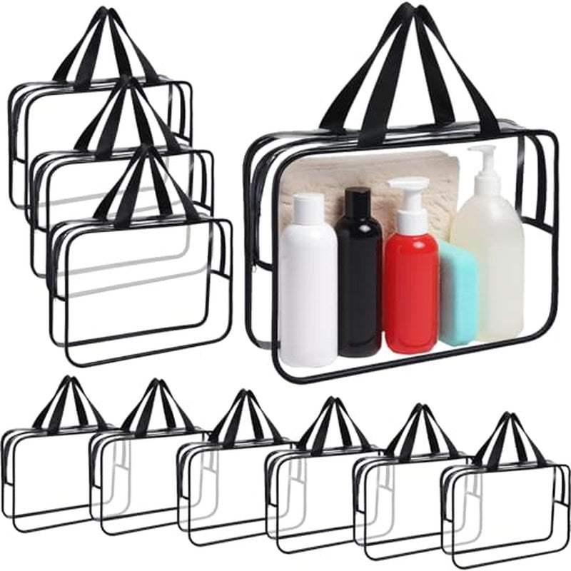 10 Pack Large Clear Waterproof Storage Bags clear with handles with Zipper bags Travel Organizer Cosmetics Books and Home Organization