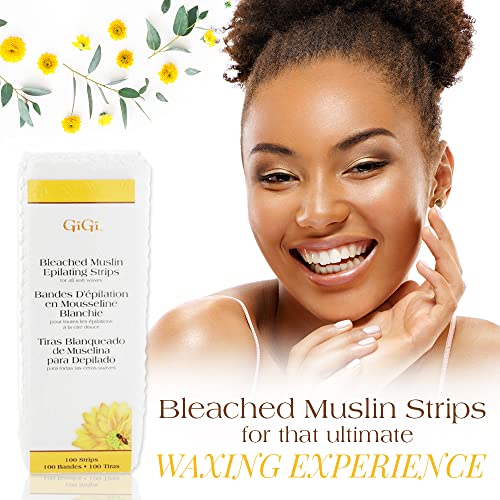 GiGi Bleached Muslin Wax Strips for Waxing ? 100 Count Epilating Wax Strips for Hair Removal, Ideal for Facial and Body Waxing, Spa Use