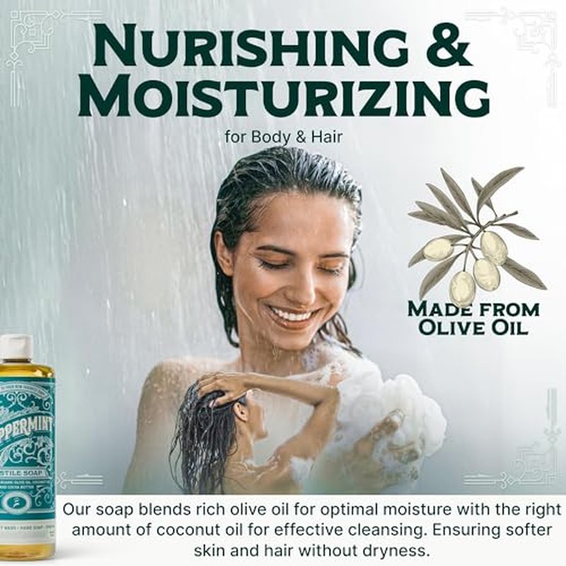 Carolina Castile Soap Carolina Peppermint and Sage Lime Castile Soap Liquid - 32 oz Vegan & Pure Organic Concentrated Non Drying All Natural Formula Body Wash & Shampoo