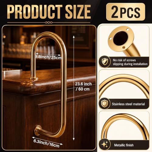Zonon Brass Single Arm Bar Service Rail Screw Mounted - 2 Pack