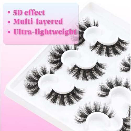 Losha Lashes 6 Pairs Fluffy False Eyelashes for Women 20mm Long Dramatic Faux Mink Strip 5D Lashes Pack for Gorgeous Makeup
