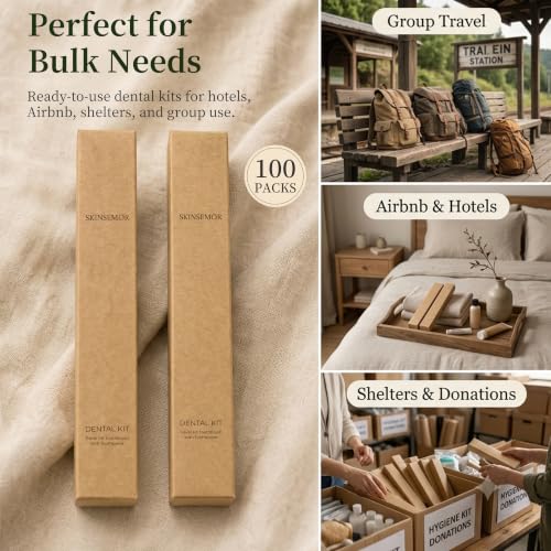 100 Pack Travel Bamboo Toothbrushes with Toothpaste 6g Individually Wrapped - Guest & Hotel Amenities