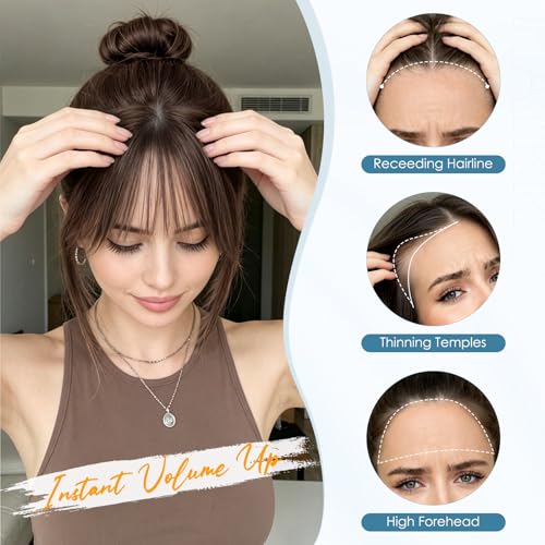 Dark Brown Clip-In Human Hair Bangs for Women, Wispy Front Hairpiece - 9g