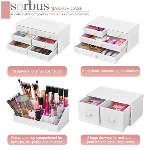 Sorbus Large Makeup Organizer White Deluxe - 12 Drawer Jewelry & Cosmetic Storage