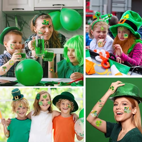 HOWAF 98pcs St. Patrick's Day Temporary Tattoos, 49 styles| St Patrick's Day Shamrock Temporary face stickers, Kiss Me I'm Irish Waterproof Tattoos Face Stickers Waterproof Party accessories