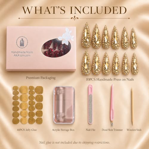 AKA Unicorn Long Stiletto Rhinestone Press On Nails - Handmade Fake Nails Set