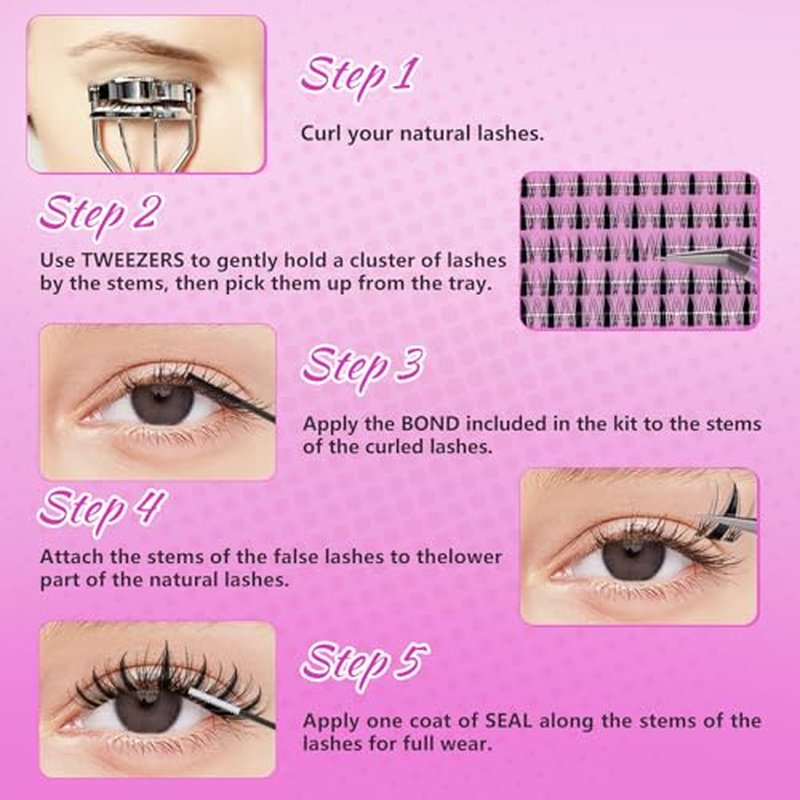 Manga Lash Clusters Kit - C Curl, 8-16MM With Invisible Clear Band & Waterproof Bond/Seal Kit for Anime Lashes | Wispy, Natural Look, Easy DIY Application