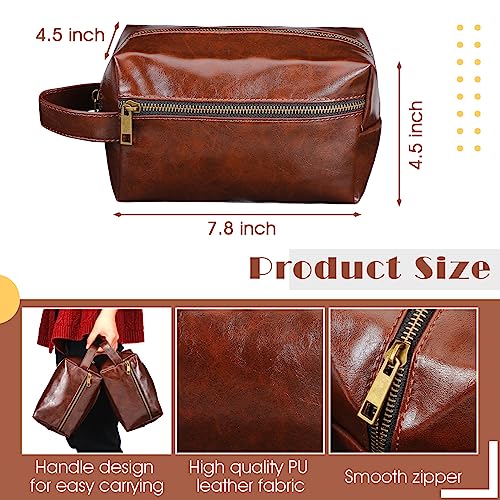 Hillban 10 Pcs Groomsmen Gift Leather Toiletry Bag for Men Travel Shaving Kit Bathroom Bag Make up Cosmetic Proposal Supplies for Wedding Favor Grooming Anniversary Boyfriend Father(Dark Brown)