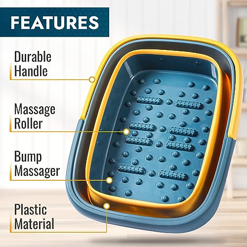 AllSett Health Collapsible Foot Soaking Tub - Foldable Orange Navy Home Spa
