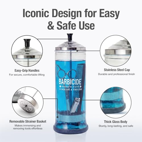 Large Disinfecting Jar - 37.2 Fl Oz Professional Tool Sanitizer for Combs Brushes Nails