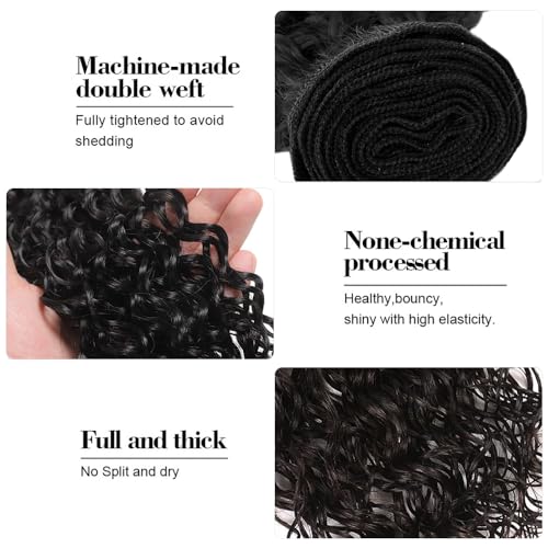 GveoXvo Water Wave Human Hair Bundles 12-16 Inch, 3 Pack, Black