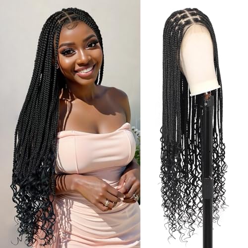 Kalyss 360° Full Lace Knotless Box Braided Wig with Baby Hair - Black 36 Inch