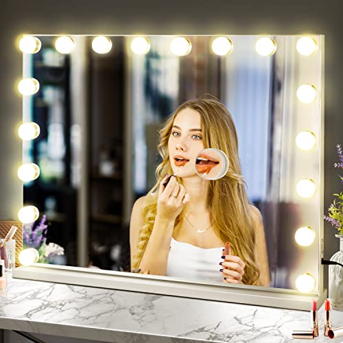26x22 Inch Hollywood Vanity Mirror with 18 Dimmable LED Bulbs - Wall or Desk Mount