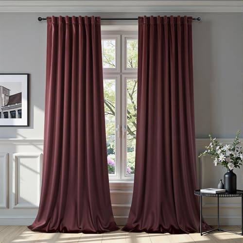 Pitalk Ruby Wine Velvet Curtains 52 x 96 Inches, Pack of 2, Light Blocking & Energy Efficient Bedroom Drapes