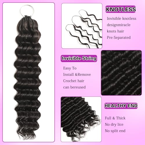 18 Inch Human Hair Crochet Extensions for Black Women, Deep Wave, 60g, 50 Strands