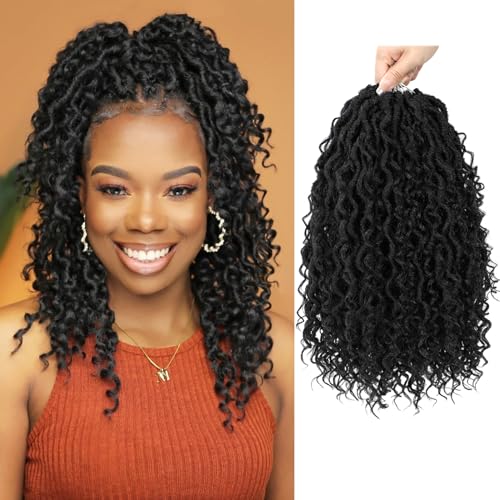 14 Inch Faux Goddess Locs Crochet Hair - Pre Looped Curly Ends for Black Women, 6 Packs (Variation: 1B)