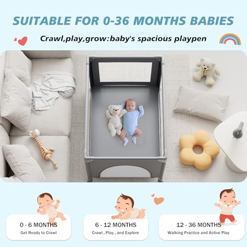Grey Portable Baby Playard & Travel Crib with Mattress - Foldable, Lightweight & Safe