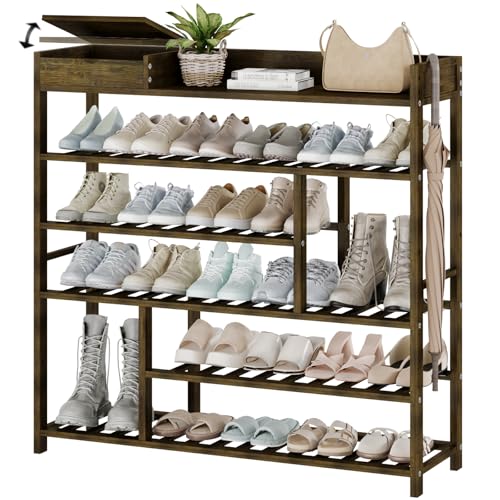 Dark Brown Bamboo Shoe Rack for Entryway - Large Capacity, Adjustable Storage
