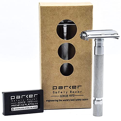 Long Handle Satin Chrome Safety Razor for Men with 5 Blades